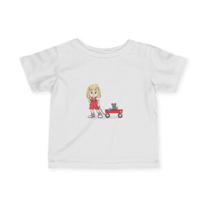 Cute Cartoon Kids Tee with Cat and Wagon Design